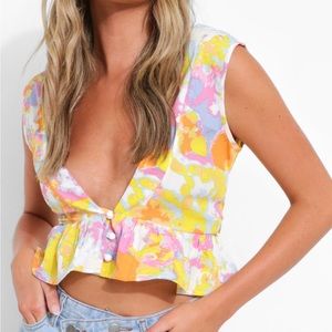 ABSTRACT PRINTED CHIFFON CROP TOP